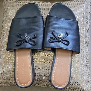 Coach Black Leather Slide Mules with Bow Accent